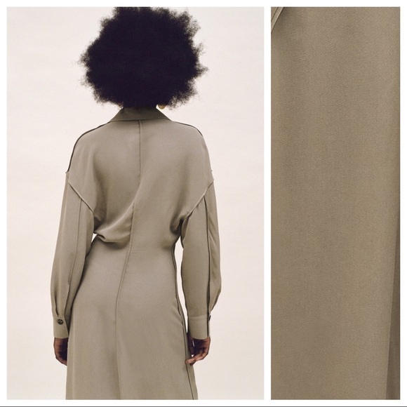 NWT Zara Limited Edition Khaki 100% Viscose Longline Collared Shirt Dress Size S - Picture 9 of 15